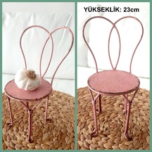 Omeniv Vintage Pudra Pembe Ferforje Minyatür Koltuk Sandalye Deko