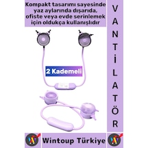 Vantilatör Sessiz Çalışma Kablosuz Taşınabilir Usb Şarjlı 2 Kademeli Sevimli Boyun Fanı Vantilatör