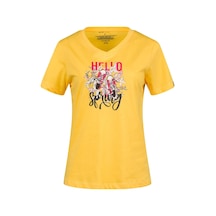 2as Alone Baskılı V Yaka Kadın T-shirt 402 Sarı