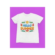 Magors Stıl-x Hello Summer Baskılı Bisiklet Yaka %100 Pamuklu Kız Çocuk Tshırt Beyaz, Sarı, Siyah, Kırmızı Beyaz