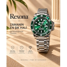 Rexona Erkek Kol Saati Çelik Kordon Yeşil Kadran 44 Mm Quartz Tarih Göstergeli Beyaz