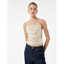 Koton Drape Detaylı Slim Fit Simli İp Askılı Bluz Bej 5sak10761ek Ekru