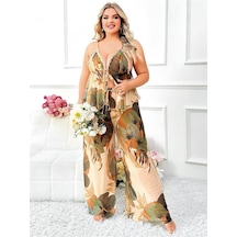 Majeur Closet Özel Tasarım Büyük Beden Çiçek Desenli İnce Askılı 2'li Pijama Takımı Görsel