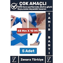 Ultra Güçlü Suya Neme Dayanıklı Çok Amaçlı Onarım Tamir İzolasyon Bantı Mavi 48 Mmx10 Mt 5 Adet
