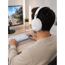 Bluetooth 5.0 Beyaz Kulak Üstü Kablosuz Kulaklık Mikrofonlu Rgb Aydınlatmalı