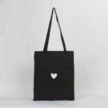 Minik Kalp Baskılı Bez Çanta - Siyah