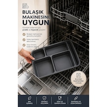Porsima 5 Bölmeli Bpa İçermez Lüks Plastik Piknik Yemek Servis Tabağı-tabldot Servis Tabağı Antrasit-21 31 3,5 Cm
