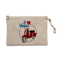 Vespa I Love Krem Clutch Astarlı Cüzdan / El Çantası Krem
