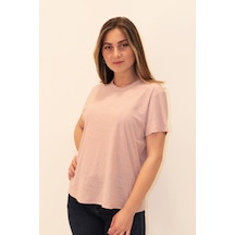 Rich Kadın Organik Bisiklet Yaka T-shirt %100 Pamuk Tişört Pembe