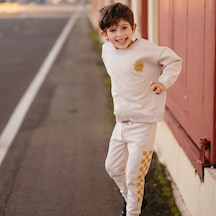 Antebies Bej Sarı Smiley Baskılı Uzun Kollu Manşetli Erkek Çocuk Sweatshirt Krem