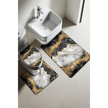 Modern Desenli Dijital Baskı 3 Lü Banyo Paspas Takımı Yıkanabilir Kaymaz Tabanlı Klozet Takımı Klz0007 Renkli