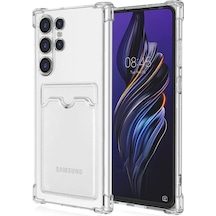 Samsung Galaxy Uyumlu S23 Ultra Kapak Kamera Korumalı Kartlıklı Darbe Emici Özellikli Şeffaf Silikon Kılıf