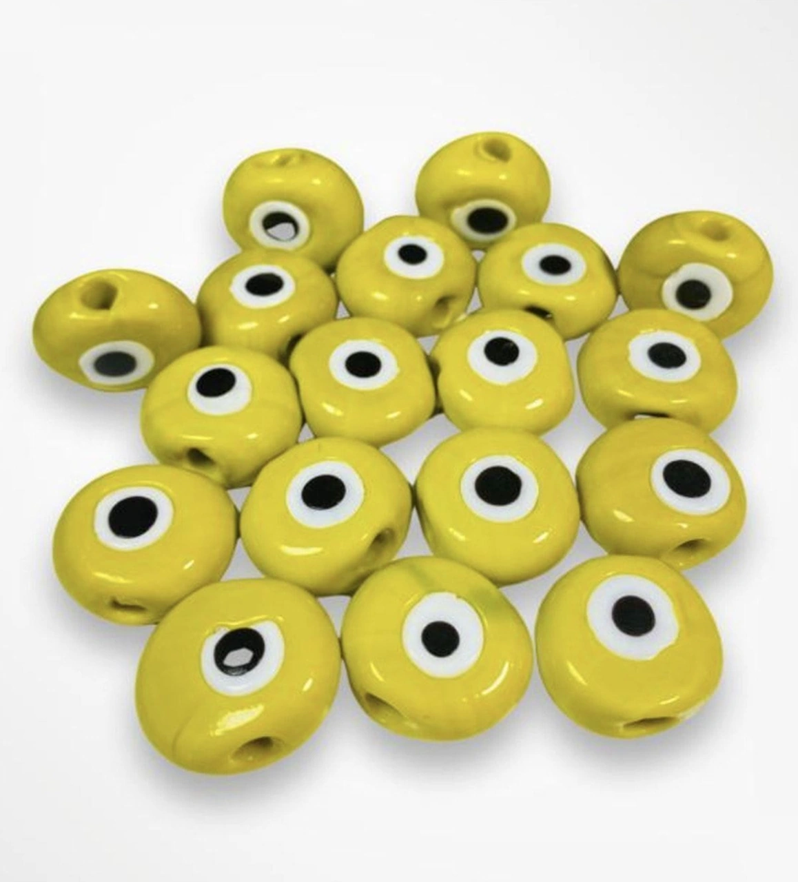Sarı / Yellow Büyük Boy 2,5 Cm El Yapımı Danagöz Nazar Boncuğu - 8 Adet