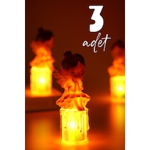 3lü Led Mum Kanatlı Melek Tip Dumansız Pilli Alevli Dekoratif Yapay Mum Işıldak Mor 1037-7