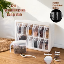 Porsima Simple 1168 Random 12'li Standlı Kendinden Yapışkanlı Kaşıklı Kapaklı Baharatlık Saklama Kabı Seti - Beyaz Beyaz