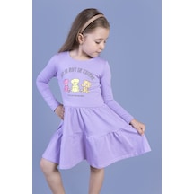 Toontoy Kız Çocuk Ayıcık Baskılı Elbise Lila