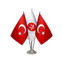 Masa Üstü Diyanet İşleri Bayrağı Türk Bayrağı Üçlü Krom Direk Mas