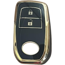 Autohan Keys Toyota Chr Hilux Corolla Land Cruiser Yaris Cross Camry Rav4 İçin 2 Buton Nano Anahtar Kılıfı, Siyah Gold