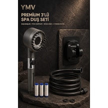 Ymv Premium 3 Lü Spa Duş Seti Masajlı Filtreli Duş Başlığı + 150 Cm Siyah Pvc Hortum + Siyah Askı + 3 Yedek Filtre