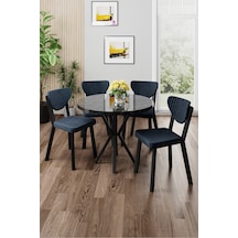 Canisa Agnes Serisi 90x90 Yuvarlak Siyah Mermer Desen Masa Takımı Ve 4 Antrasit Sandalye Masa Siyah Mermer Desen Sandalye Antrasit
