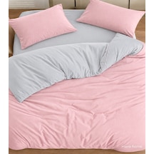 More Home Tek Kişilik Nevresim Takımı Lastikli Çarşaflı Pembe Gri Gri - Pembe