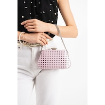 Lebibe Shoes Polkıa Pembe Saten Kumaş Puantiye Desenli Zincir Askılı Klips Kapamalı Clutch Çanta