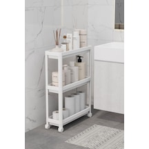 Mithra Life 3 Katlı Tekerlekli Slim İnce Beyaz Banyo Mutfak Rafı Polipropilen Plastik Mıt1125 Acı Kahverengi