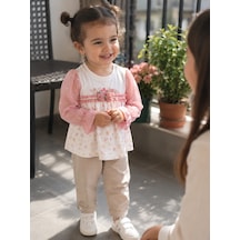 Babyhola Tül Kol Detaylı Kız Çocuk %100 Pamuk Mevsimlik Takım 13672 Somon