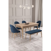 Calvin Atlantik 80x132 Açılabilir Mdf Masa Yemek Odası Takımı, Mutfak Takımı 4 Sandalye, 1 Bench Lacivert
