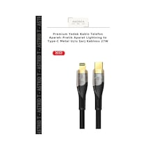Premium Yedek Kablo Telefon Aparatı Pratik Aparat Lightning To Type-c Metal Uçlu Şarj Kablosu 27w