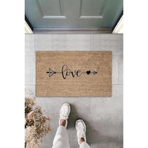 Kahverengi Kapı Önü Paspası Oklu Love Desen K-3306 Renkli