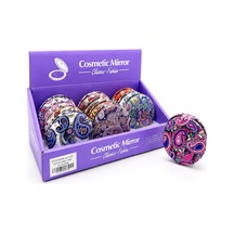 5 Adet Taşlı Yuvarlak El Aynası Kalın Gövde, Yuvarlak Tasarım, 7 X 7 Cm, Makyaj Aynası, Compact Mirror, Cep Aynası, Hand Mirror Sarı