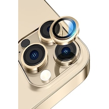 iPhone 13 Pro Max Uyumlu ile Uyumlu Alüminyum Alaşım Temperli Cam Kamera Lens Koruyucu - Gold