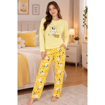 Genel Pamuklu İnterlok Kadın Pijama Takımı Sarı