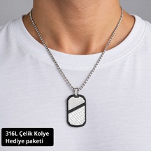 316l Çelik Erkek Kolye Geometrik Kare Desenli Dikdörtgen Plaka 70 Cm Zincirli Kolye Altın - Gümüş