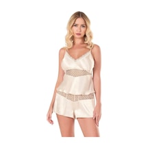 İkikareshop Fildişi Saten Babydoll Şort Takımı Çok Renkli