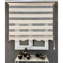 Krem Geniş Pliseli Zebra Stor Perde Eteği Dilimli Alüminyum Kasa+metal Ayak