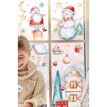 Yılbaşı Sticker Seti - Eğlenceli Kış Figürleri Cam Duvar Sticker Seti Dijital Baskı