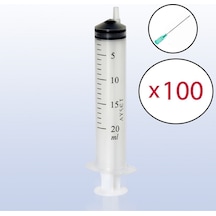 20 Ml 100 Adet - Kutu Enjektör Yeşil İğneli, Steril 20 Cc Eksantrik Uçlu Şırınga 38mm 21g