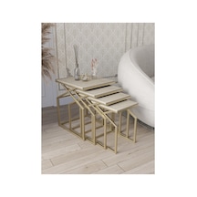Uygar Zigon Sehpa Yan Sehpa Metal Sehpa Mat Gold Metal - Traverten Desen Mdf Membran Kaplama Gold-traverten