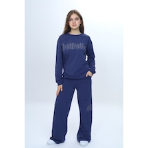 Toontoy Kids Kız Çocuk 2'li Takım Taş İşlemeli & Bisiklet Yaka Sweatshirt & Bol Paça Cepli Eşofman Altı Kiremit
