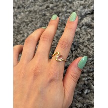 Pembe Taşlı Gold Yüzük Çok Renli