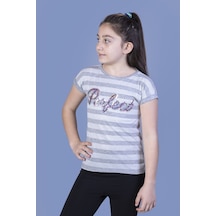 Toontoy Kids Toontoy Kız Çocuk Perfect Nakışlı Kolları İnci Detaylı Tişört Gri