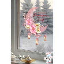 Hoşgeldin Ramazan-ı Şerif Cam Sticker Çift Taraflı %100 Net Fener Desenli Pencere Süsü 33x40 Cm Dijital Baskı