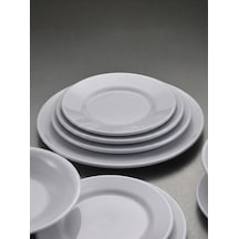 Biodata 6 Adet Polikarbon Beyaz Classic Düz Tabak Çizgi Pasta Yemek Servis Tabağı Ø 25 Cm Melamin