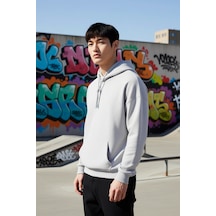 Benerly Erkek Kapüşonlu Düşük Kol Uzun Kollu Oversize Kalıp Sweatshirt Fo Gri Melanj