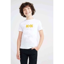 Tshirthane Acdc Logo Sarı Baskılı Unisex Çocuk Beyaz Tshirt