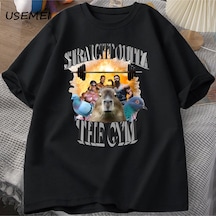 Flood Of Style Erkekler İçin Düz Spor T Shirt Dışında Capybara T Shirt Egzersiz Pamuk Kısa Kollu Tshirt Unis Siyah