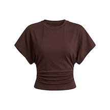Genius Store Kadın Yarasa Kollu Bluz Pamuklu 2 Li Bluz Yarasakol-2 Kahverengi-beyaz