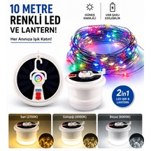 Yx-669 Taşınabilir Güneş Enerjili Kamp Lambası - Çok Modlu + Dahili 10 Metre İp Ledli Bahçe Aydınlatması